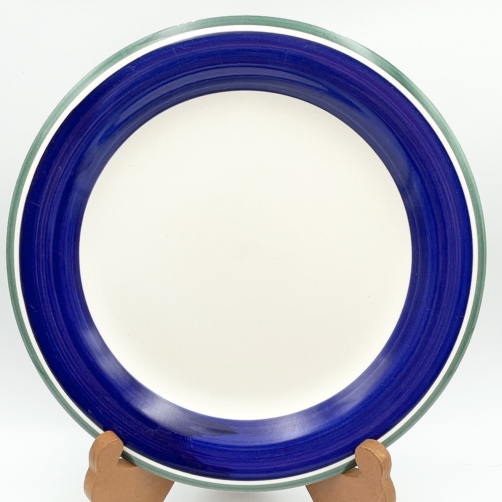 Vintage‎ 1990s Gibson Oceanside Blue Green Stripe Dinner Plates Set of 2 - Picture 2 of 14